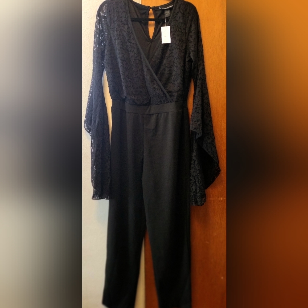 Ashley Stewart Black Lace Long Sleeved One Piece Pants Suit.